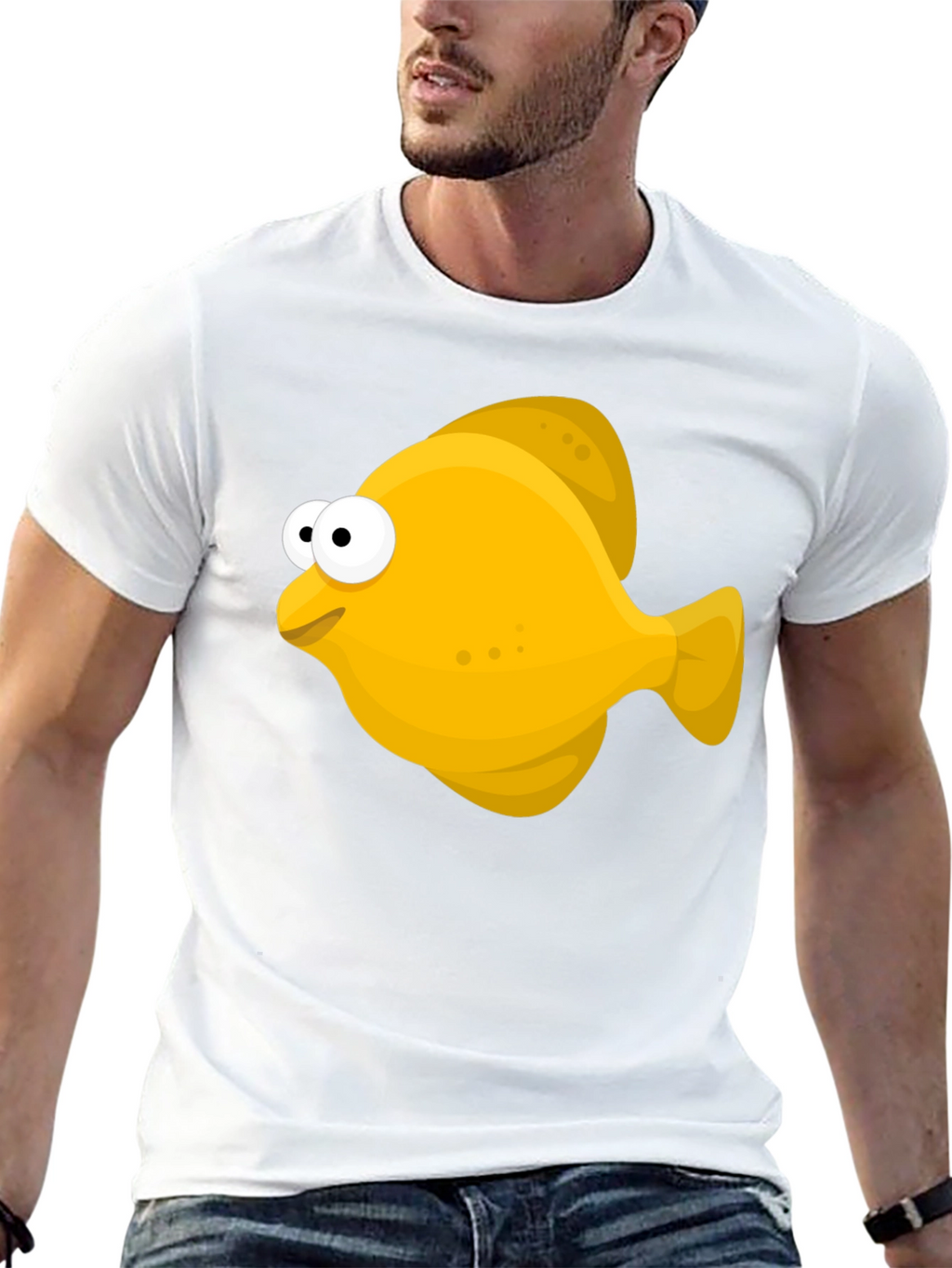 Cartoon Fish Graphic Tee - Black Unisex T-Shirt