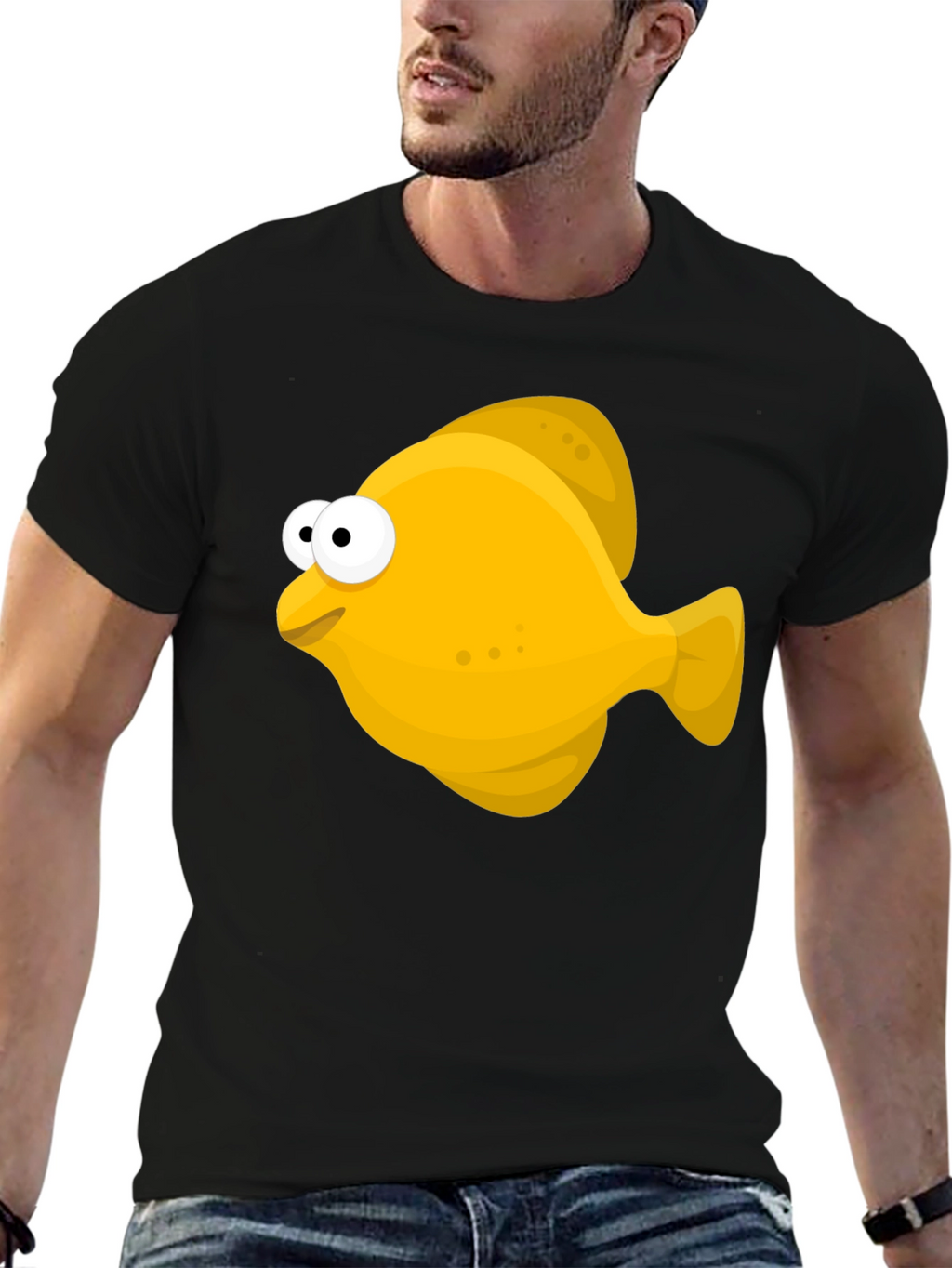 Cartoon Fish Graphic Tee - Black Unisex T-Shirt