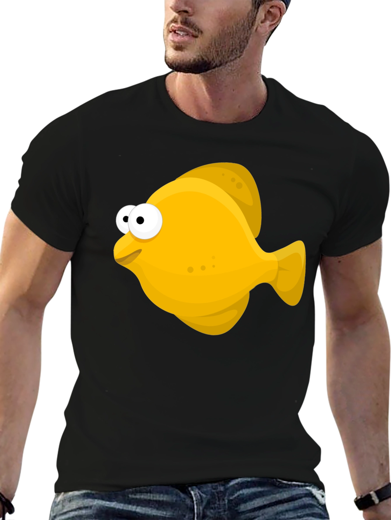 Cartoon Fish Graphic Tee - Black Unisex T-Shirt