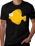 Cartoon Fish Graphic Tee - Black Unisex T-Shirt