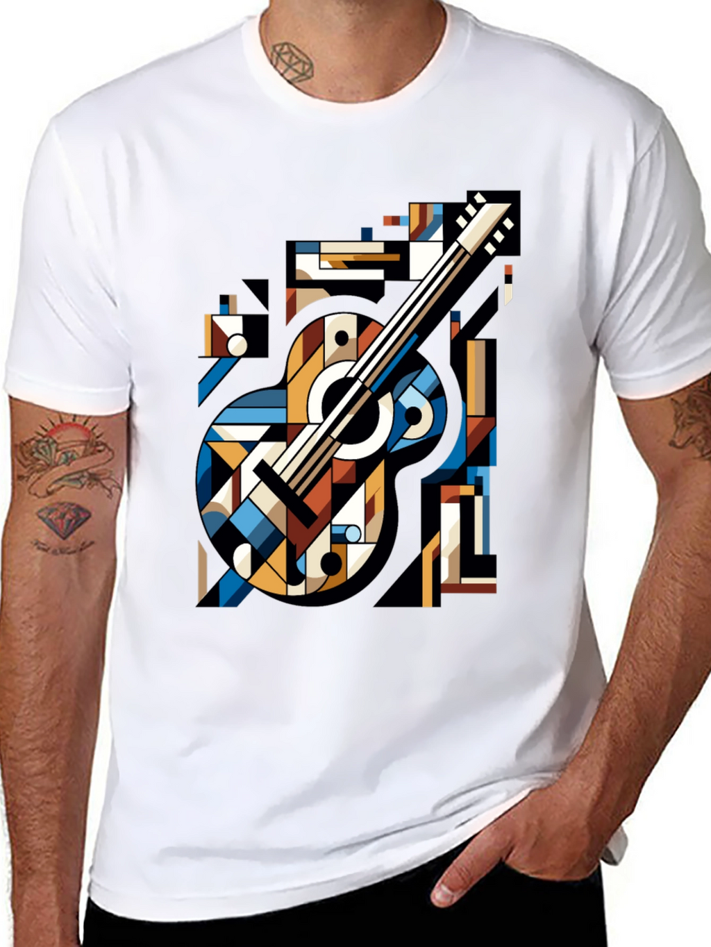 Geometric Guitar Graphic Tee - Modern Music Lovers Shirt