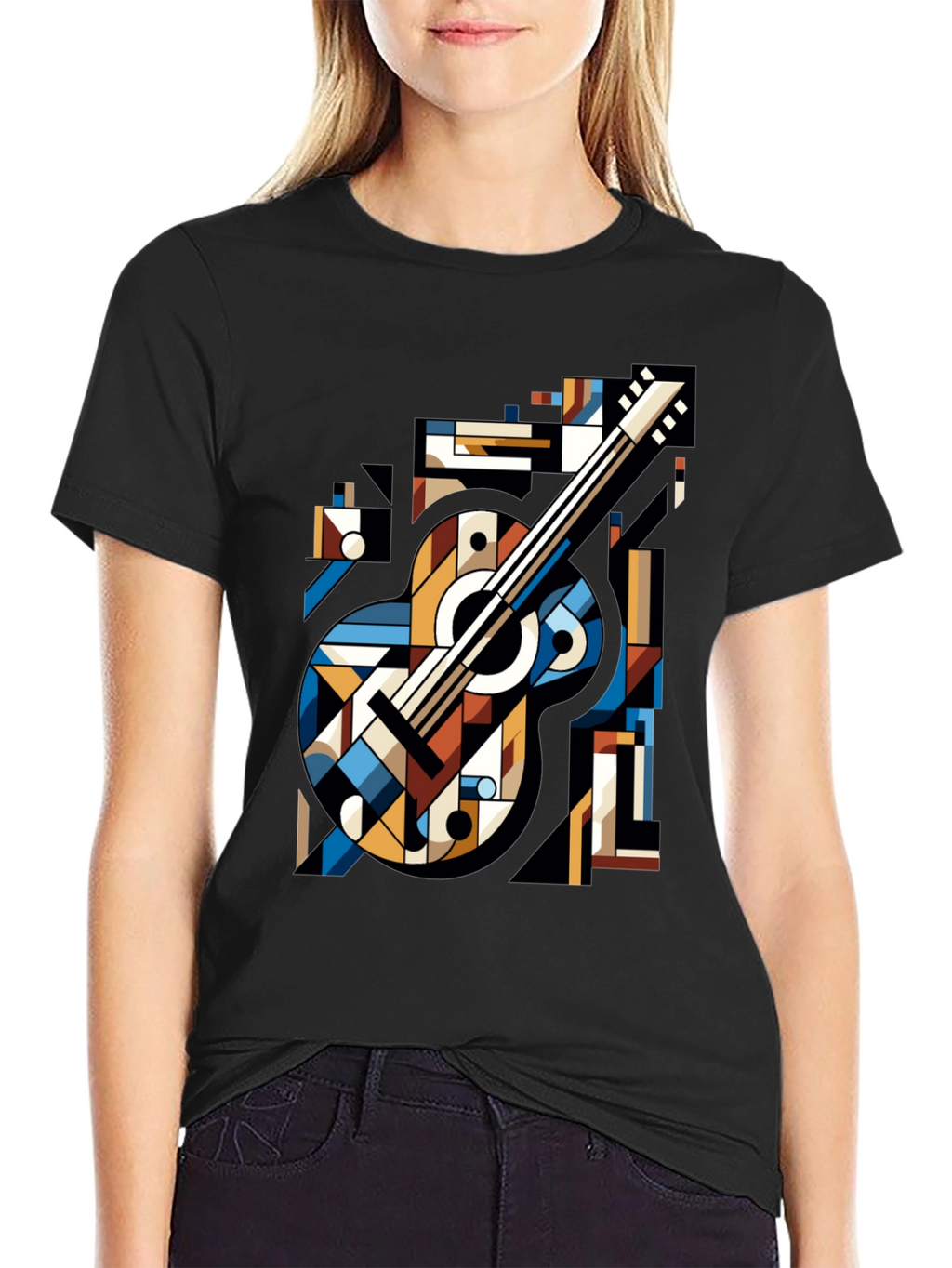 Geometric Guitar Graphic Tee - Modern Music Lovers Shirt