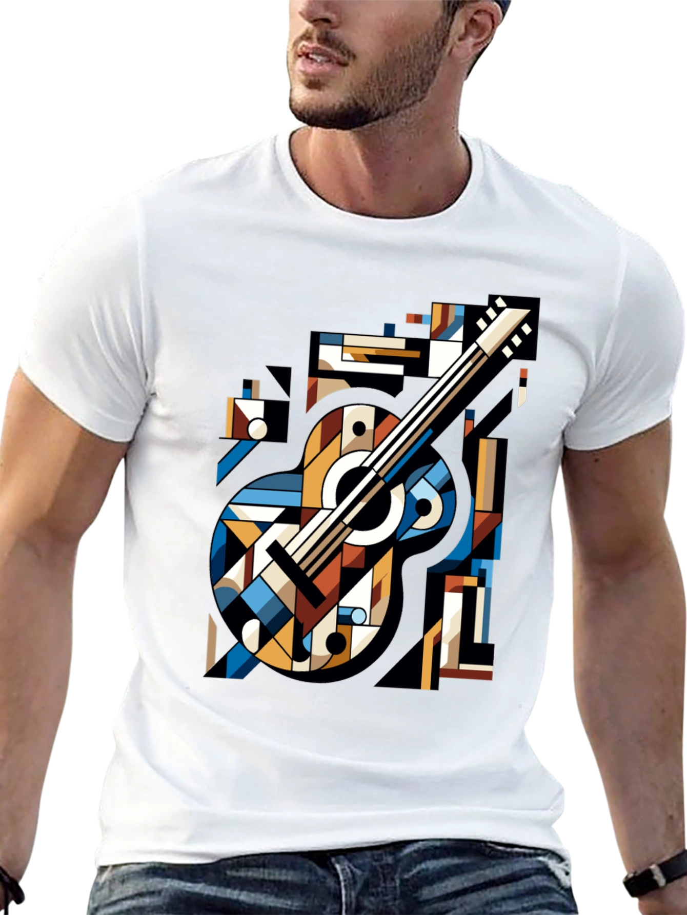 Geometric Guitar Graphic Tee - Modern Music Lovers Shirt
