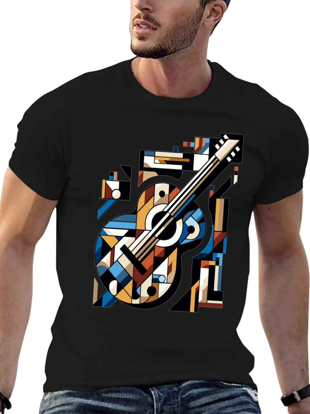 Geometric Guitar Graphic Tee - Modern Music Lovers Shirt