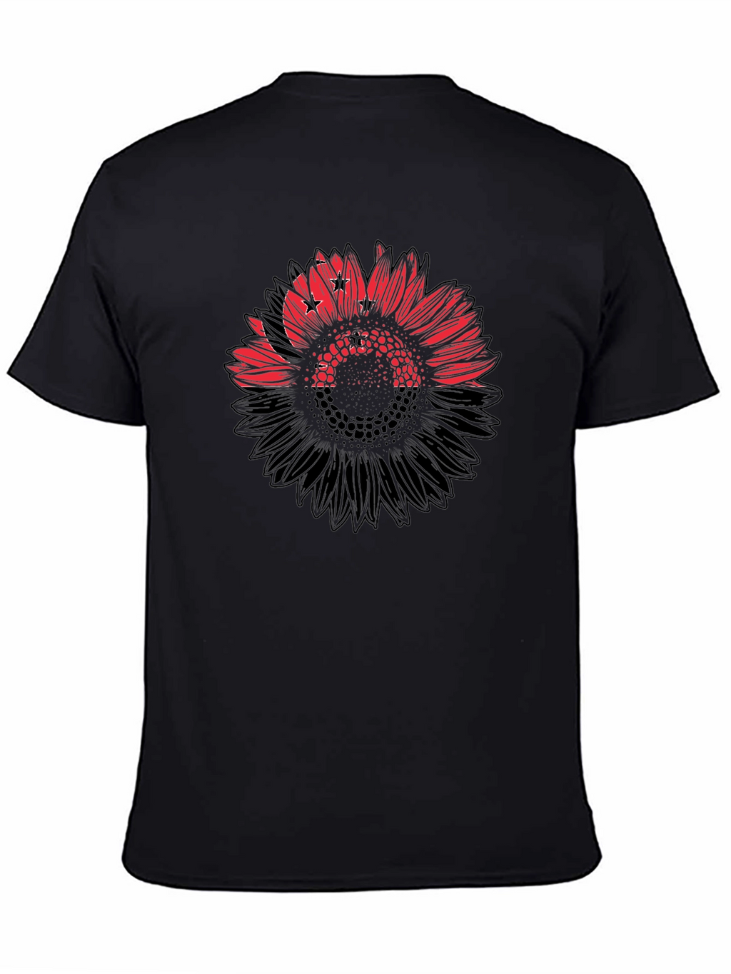 Mens Black T-Shirt with Sunflower Design
