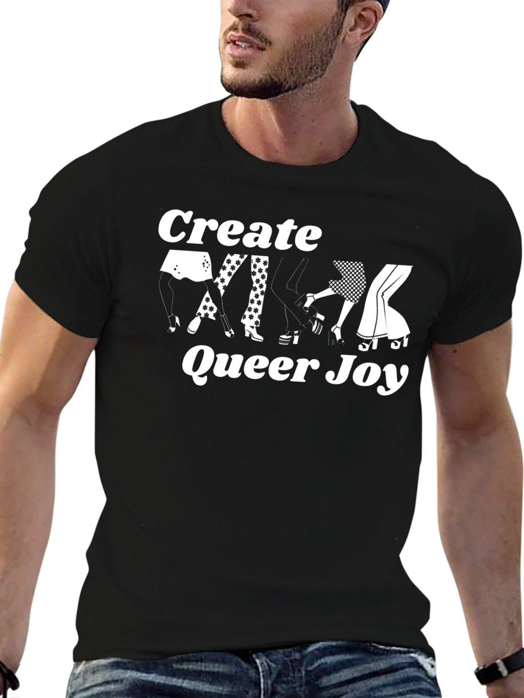 Create Queer Joy Graphic Tee - Black Cotton T-Shirt