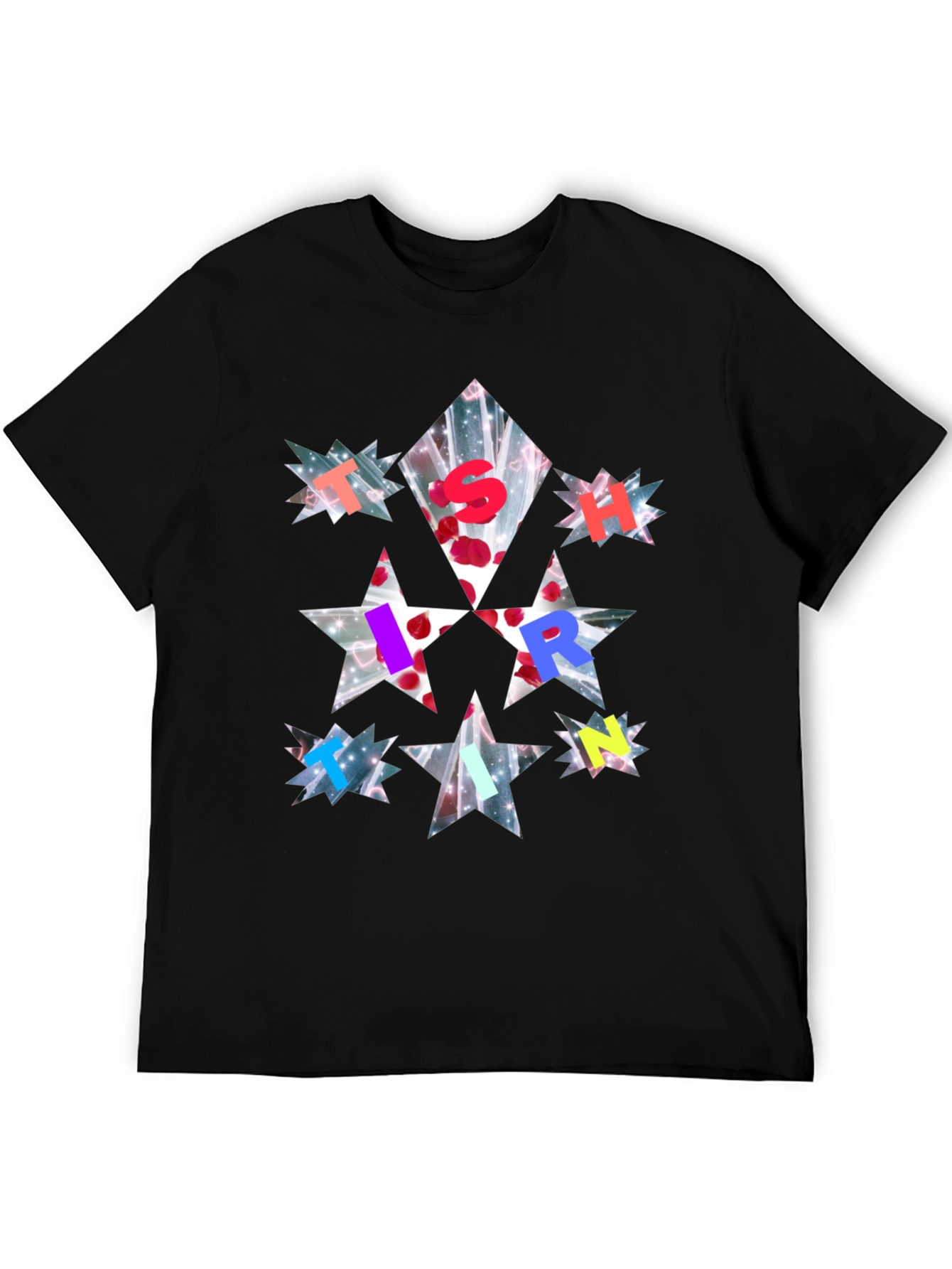 Star Letter Print Black T-Shirt