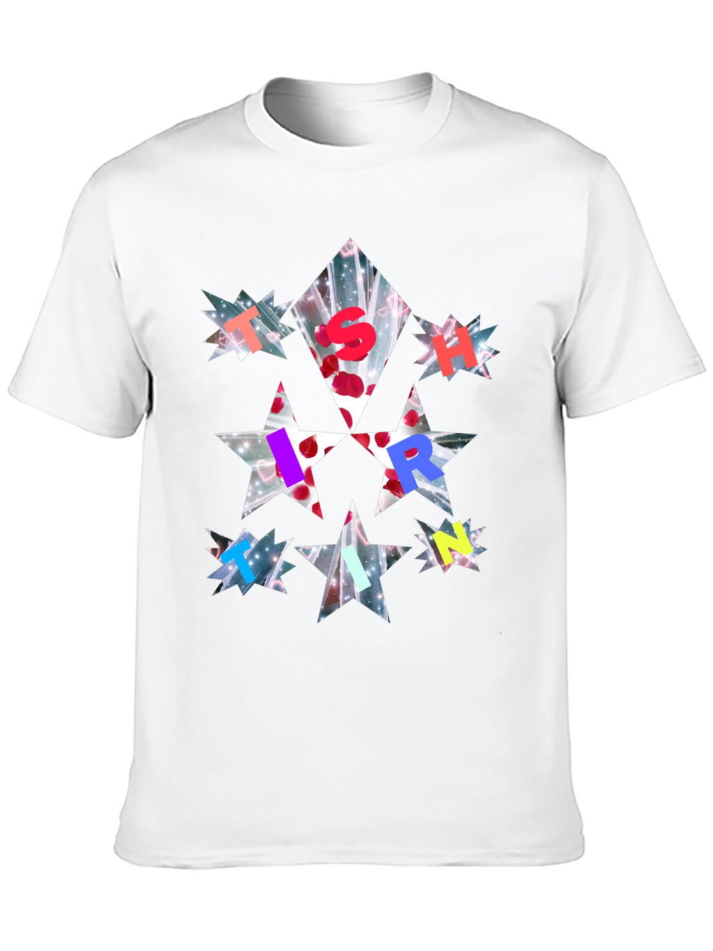 Star Letter Print Black T-Shirt