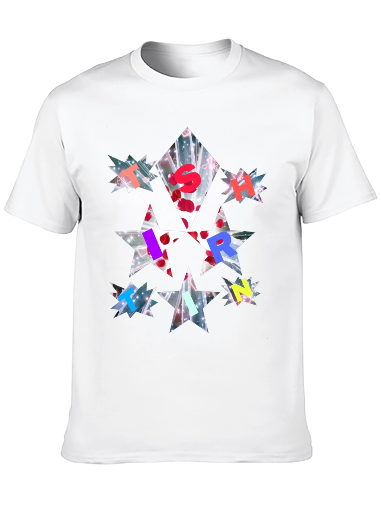 Star Letter Print Black T-Shirt