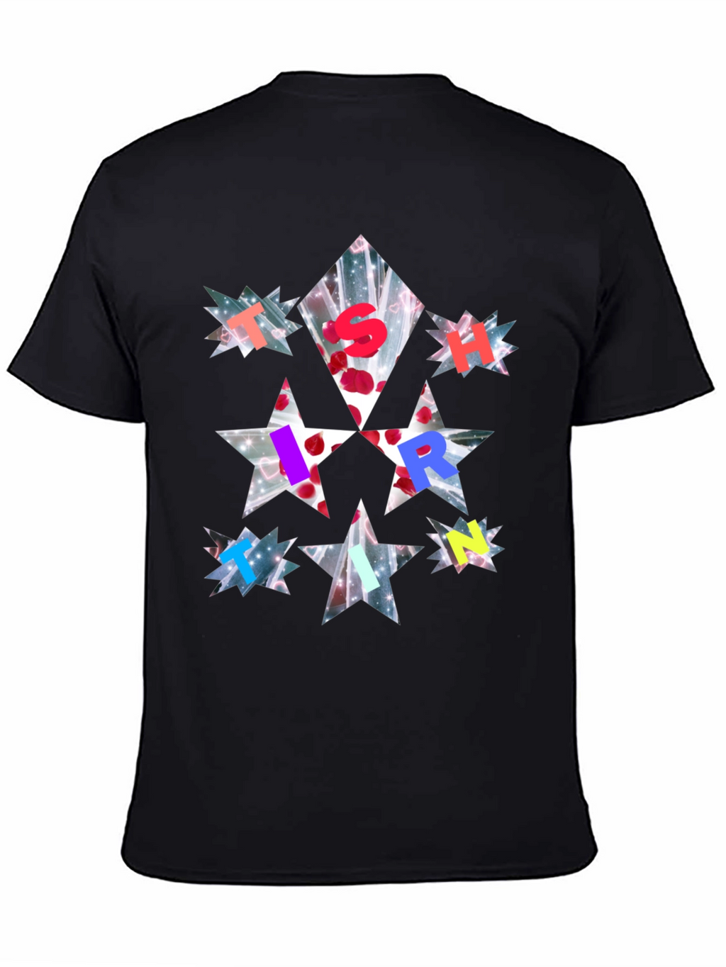 Star Letter Print Black T-Shirt