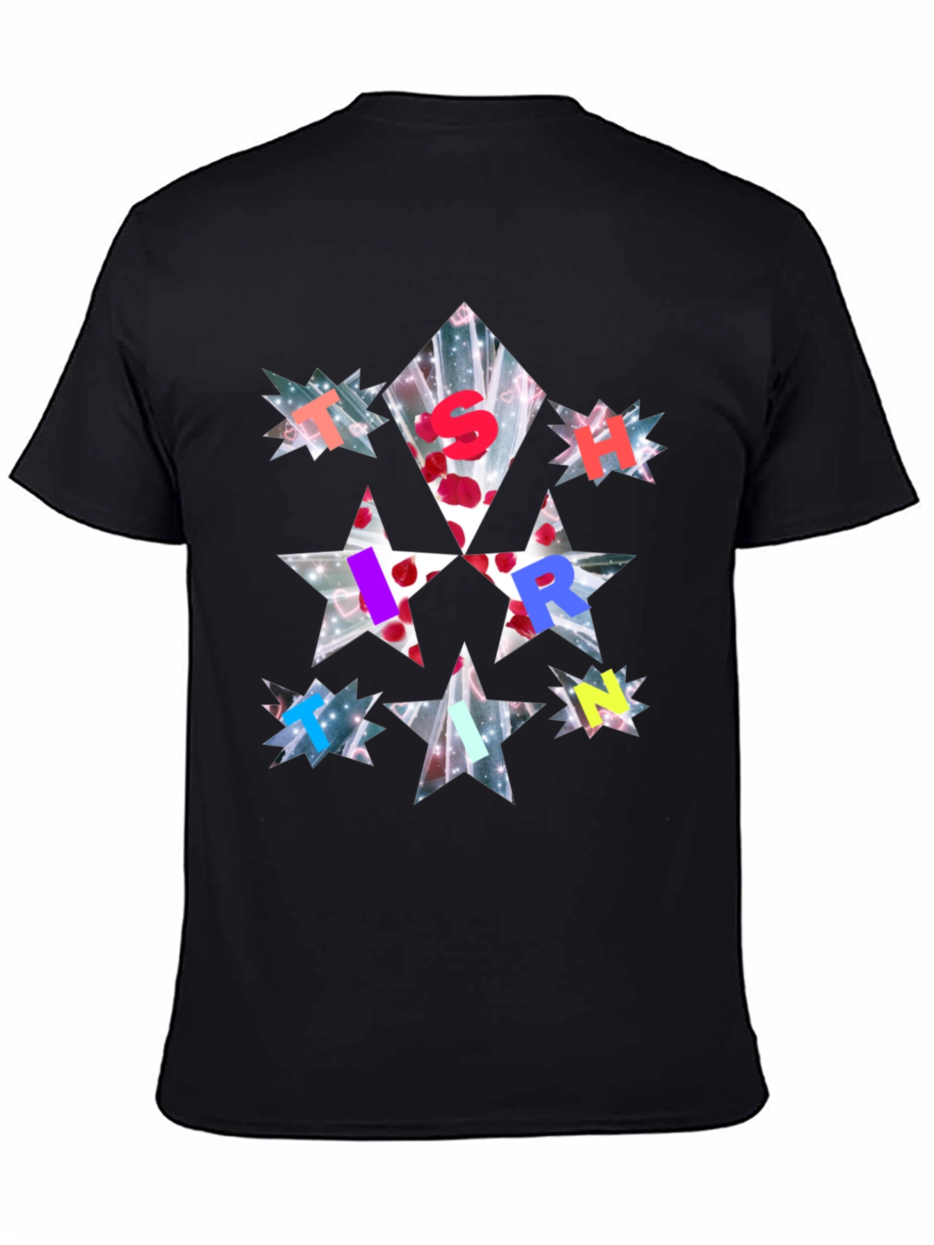 Star Letter Print Black T-Shirt