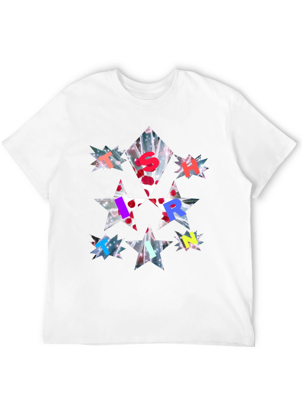Star Letter Print Black T-Shirt