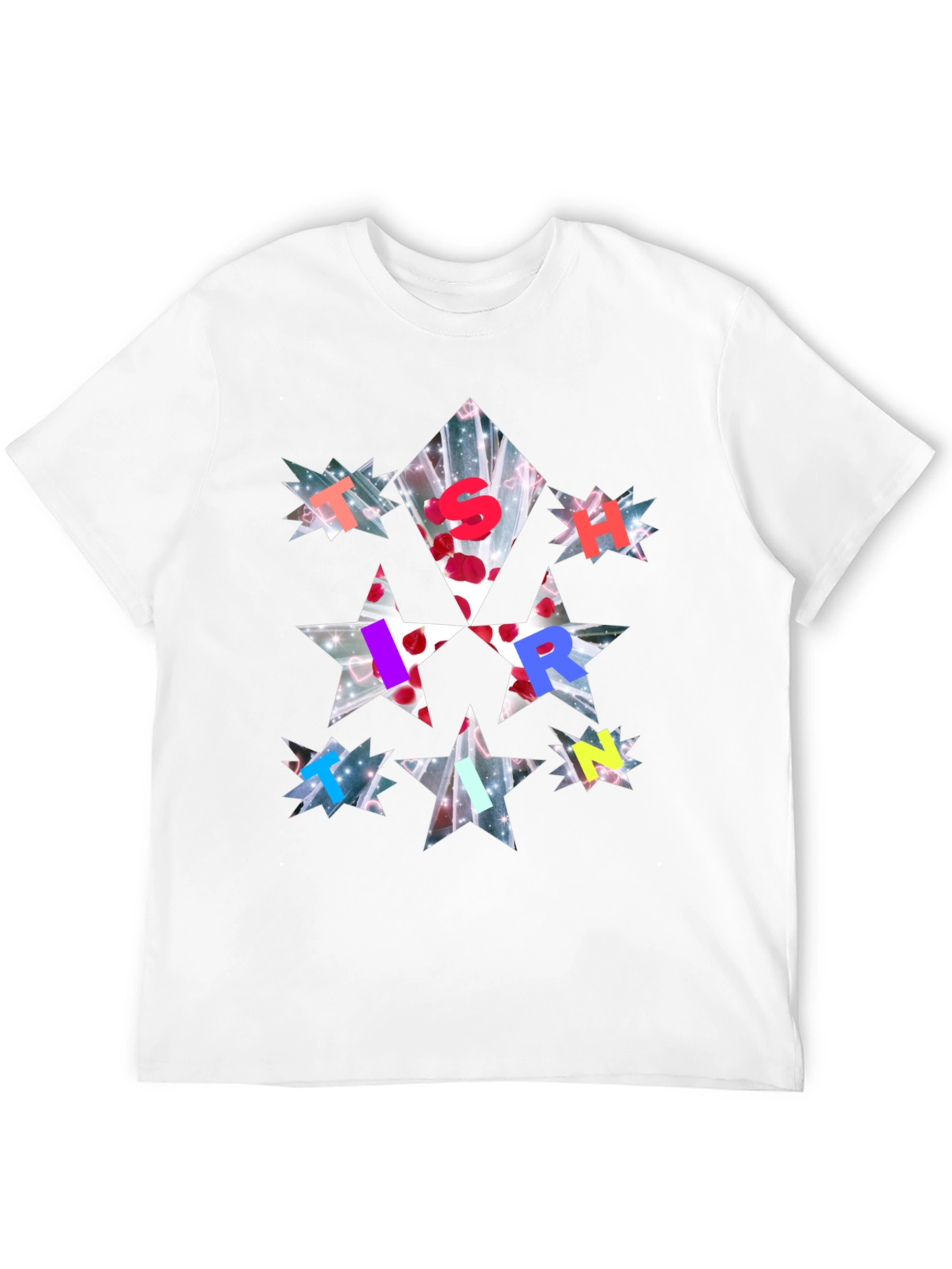 Star Letter Print Black T-Shirt