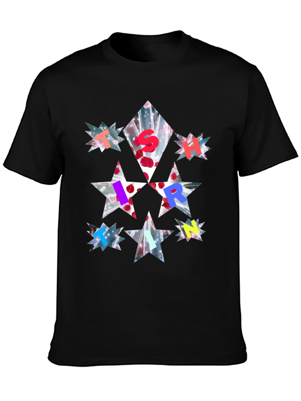 Star Letter Print Black T-Shirt