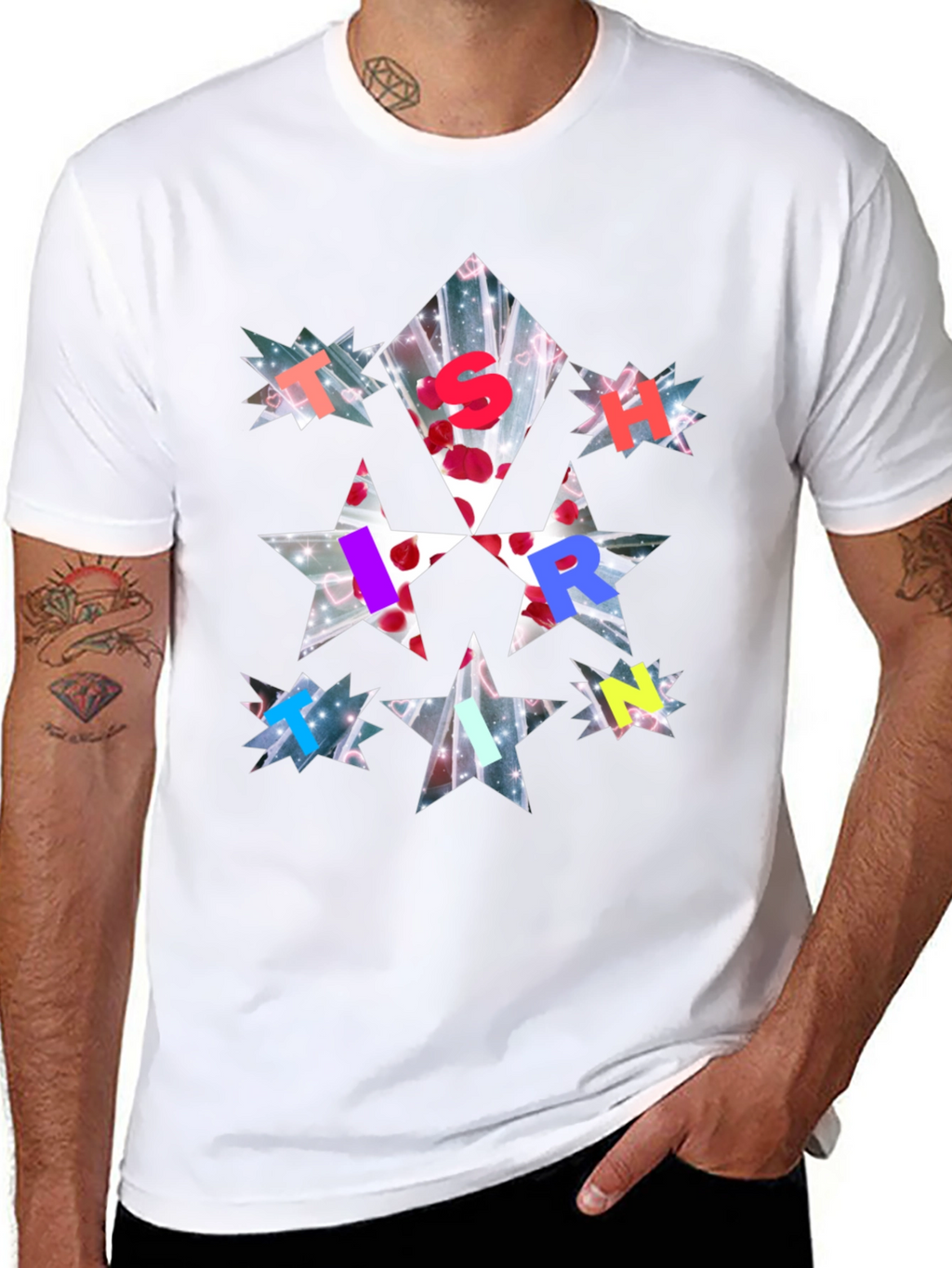 Star Letter Print Black T-Shirt
