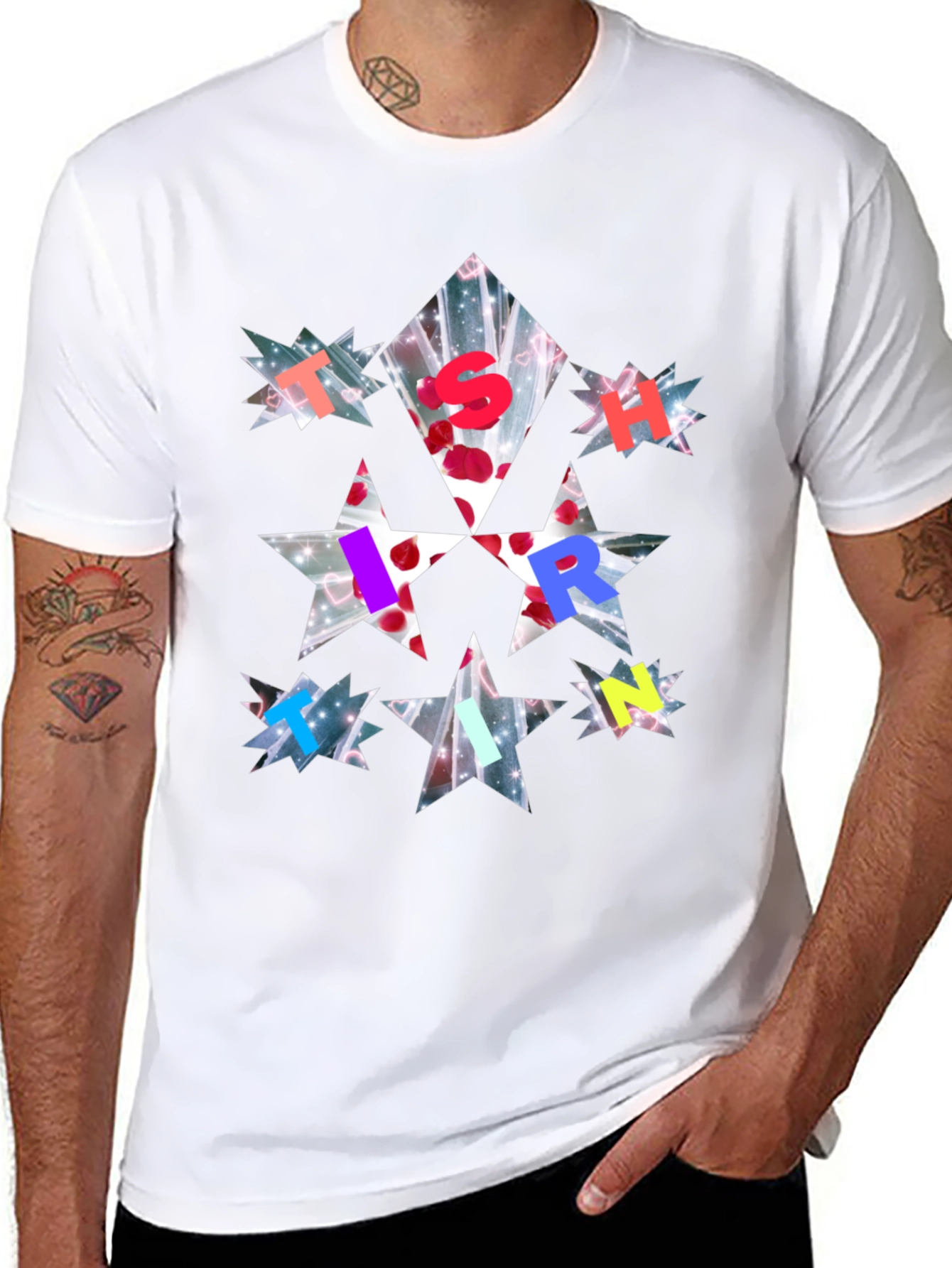 Star Letter Print Black T-Shirt