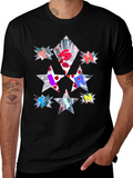 Star Letter Print Black T-Shirt