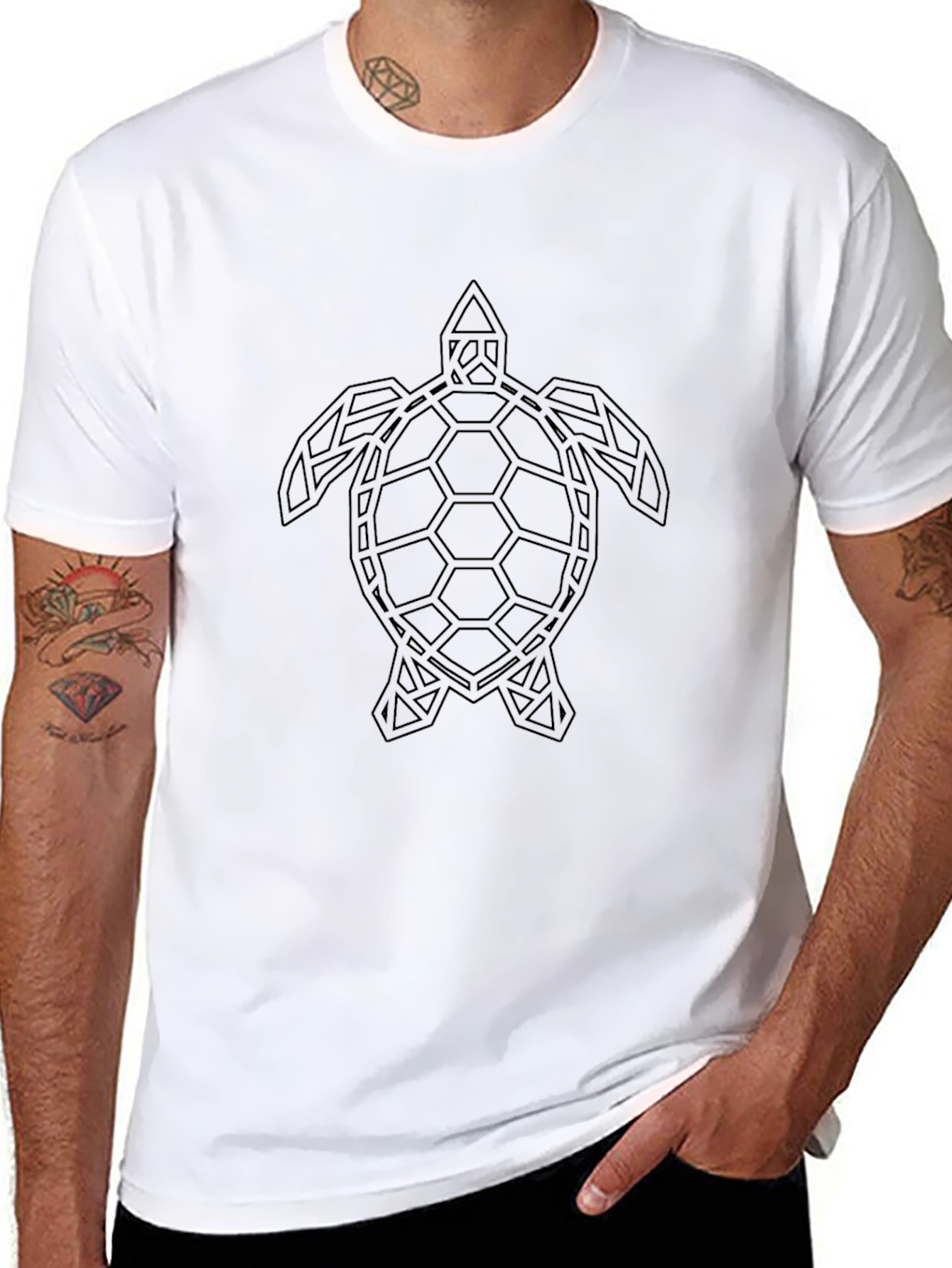 Geometric Turtle Graphic Tee - Stylish Black T-Shirt