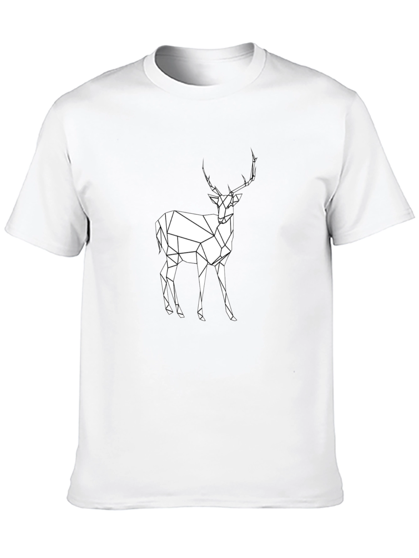 Geometric Deer Graphic Tee - Black Cotton T-Shirt
