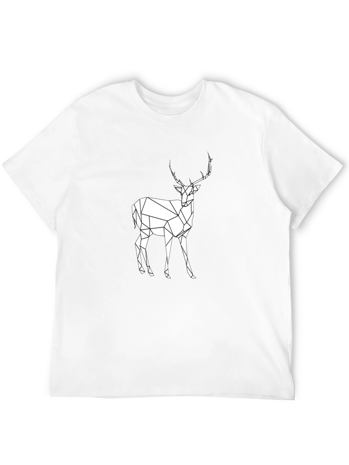 Geometric Deer Graphic Tee - Black Cotton T-Shirt