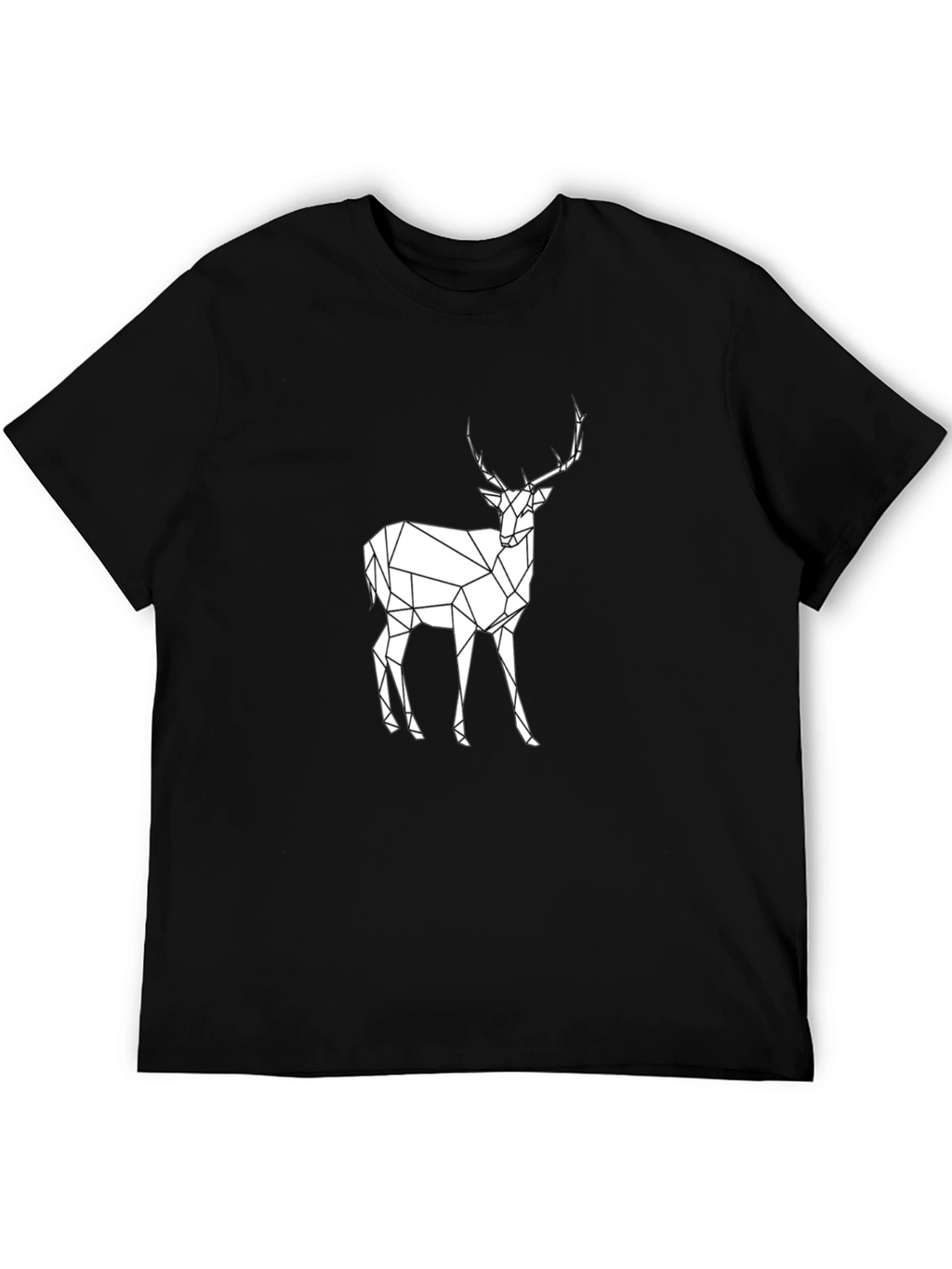 Geometric Deer Graphic Tee - Black Cotton T-Shirt