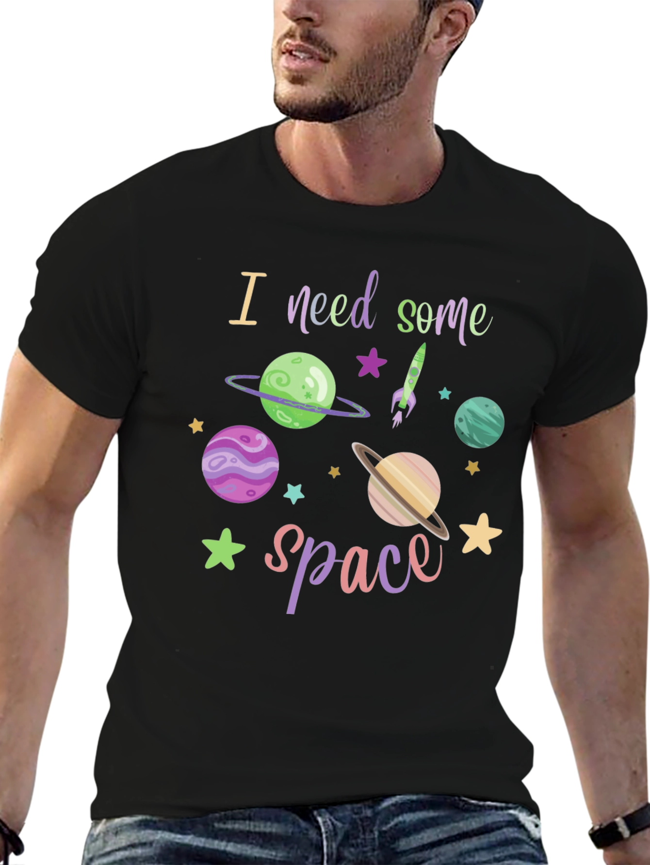 I Need Space T-Shirt - Black Cotton Blend
