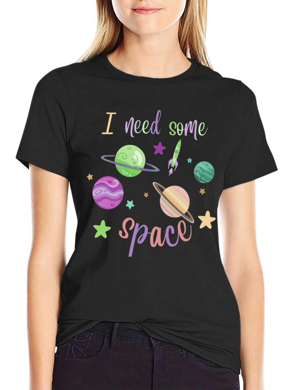 I Need Space T-Shirt - Black Cotton Blend