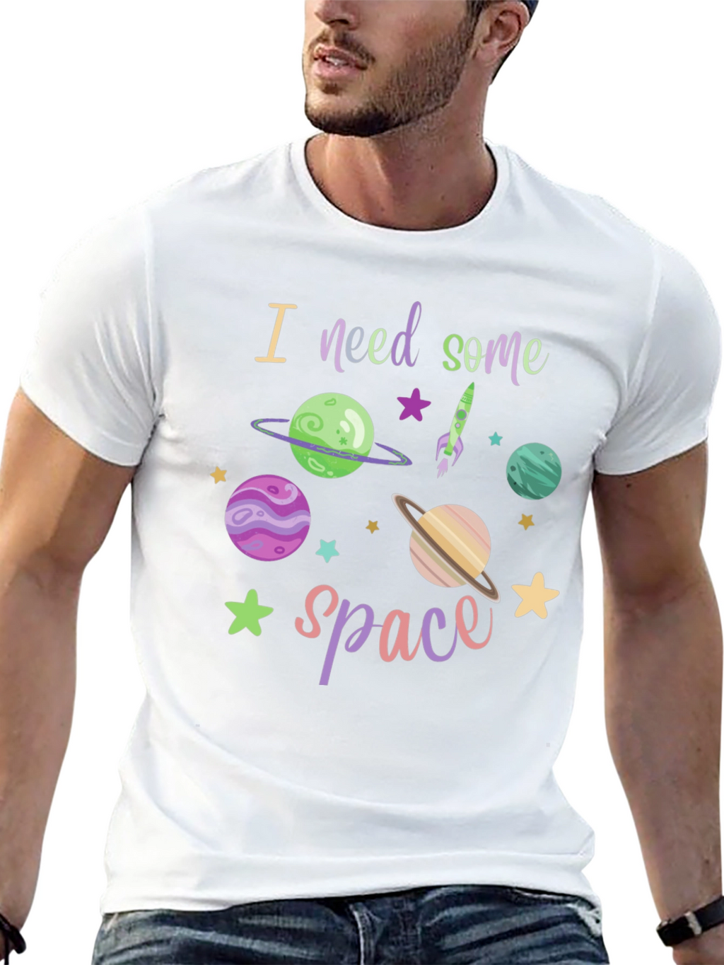 I Need Space T-Shirt - Black Cotton Blend