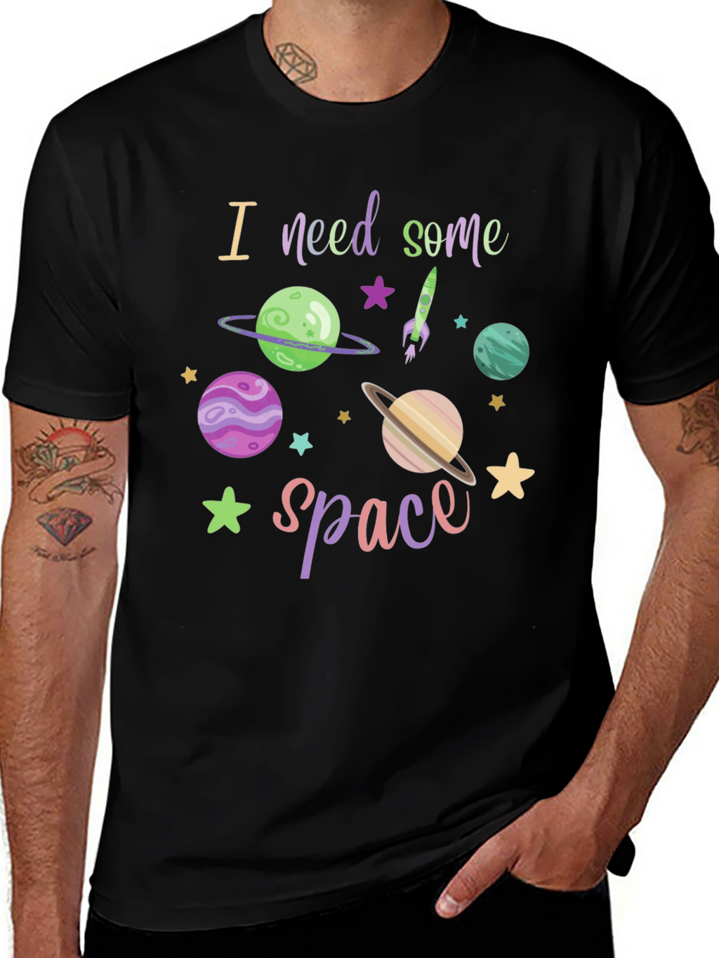 I Need Space T-Shirt - Black Cotton Blend