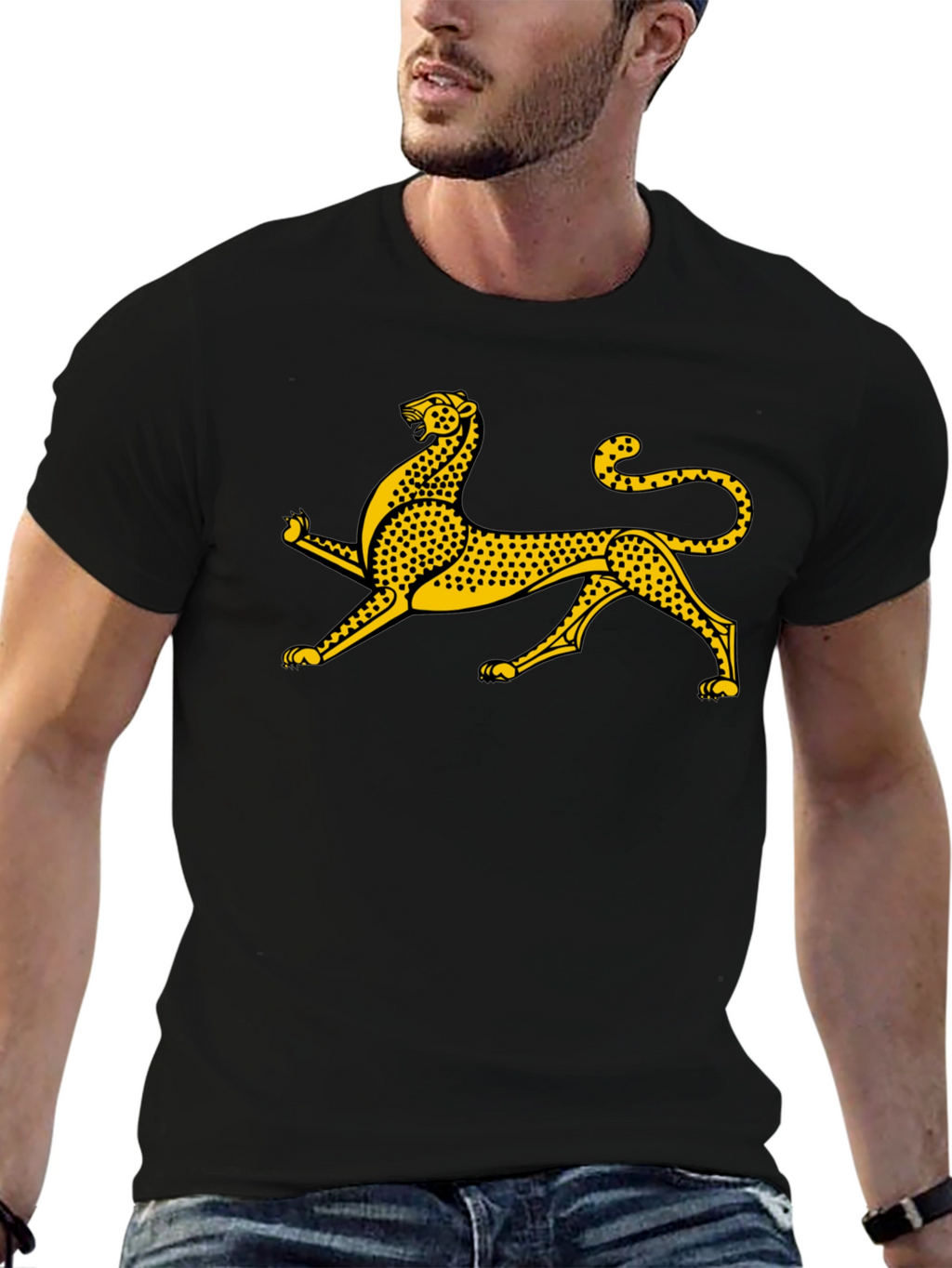 Black Tee with Gold Leopard Graphic