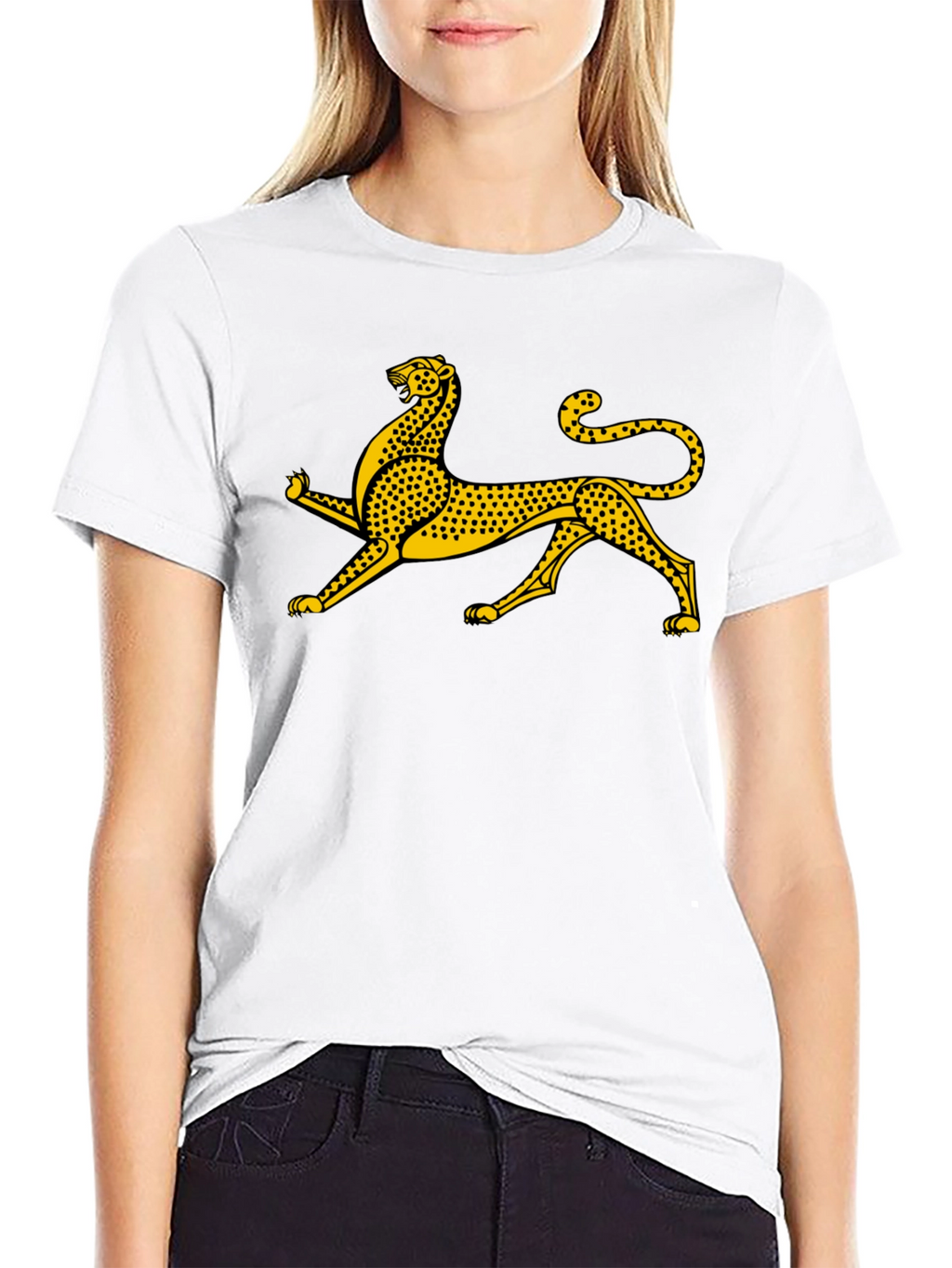 Black Tee with Gold Leopard Graphic