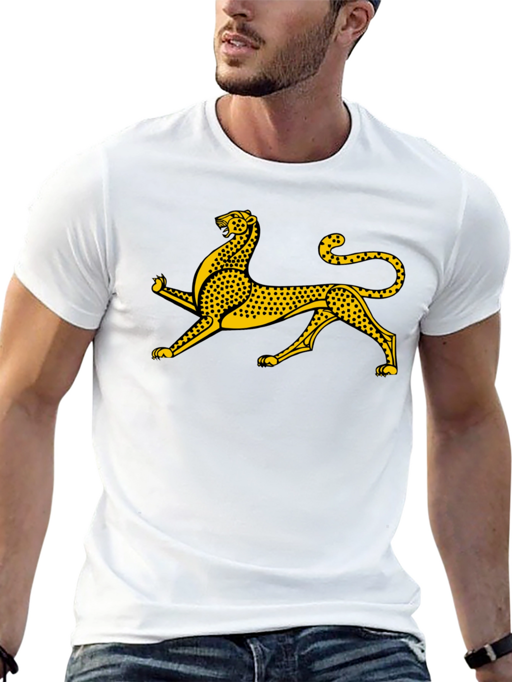 Black Tee with Gold Leopard Graphic