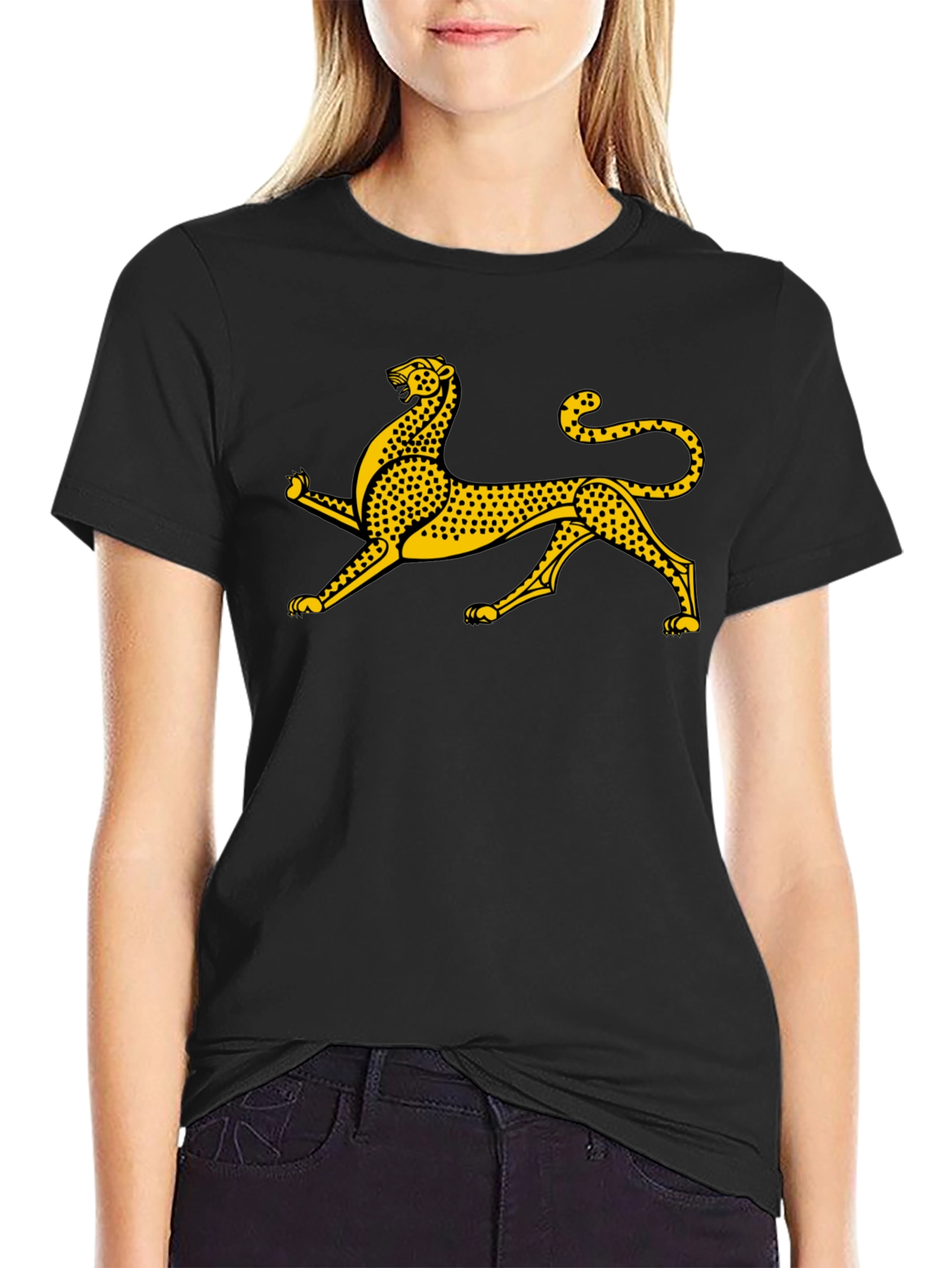 Black Tee with Gold Leopard Graphic
