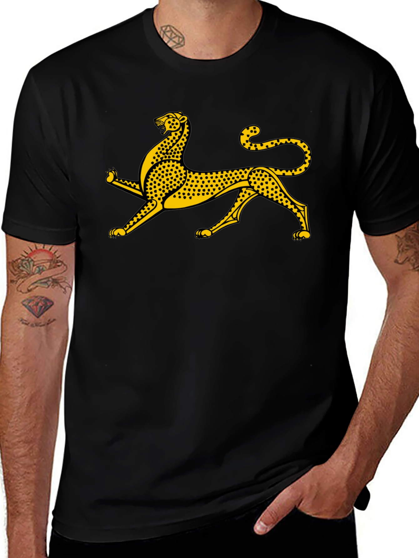 Black Tee with Gold Leopard Graphic