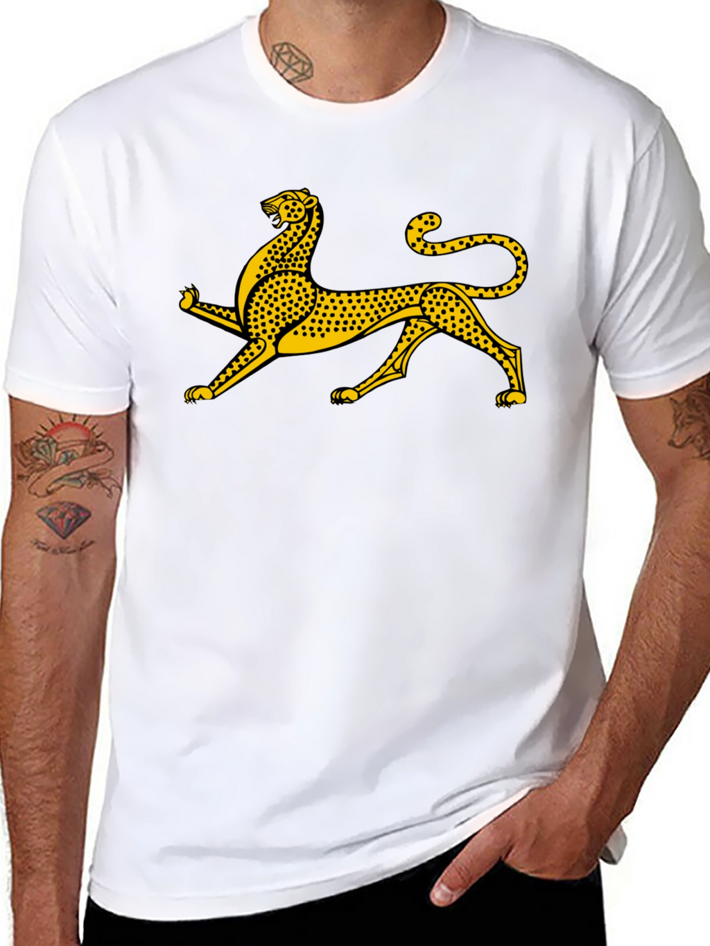 Black Tee with Gold Leopard Graphic