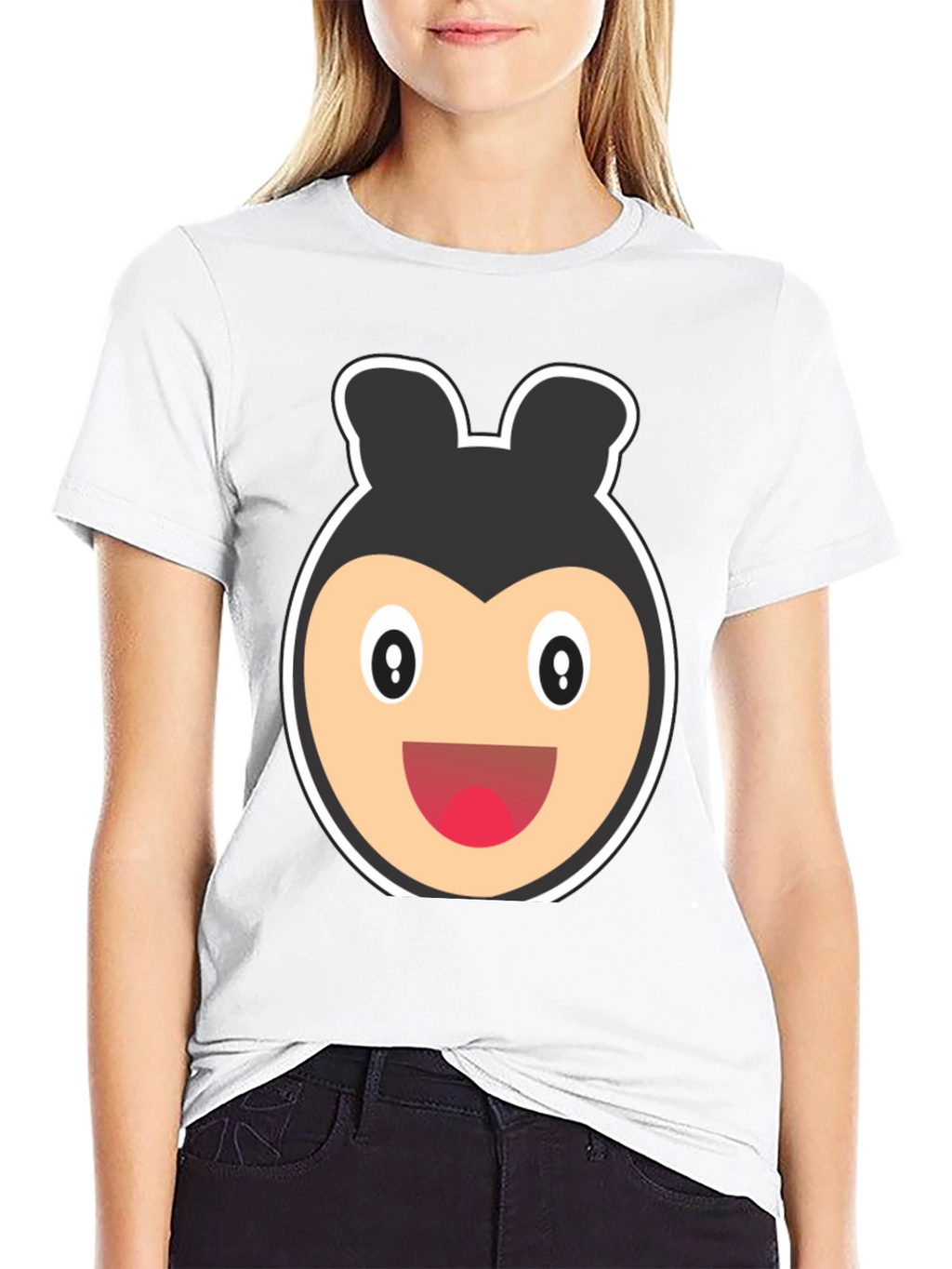 Cartoon Bear Face Black T-Shirt