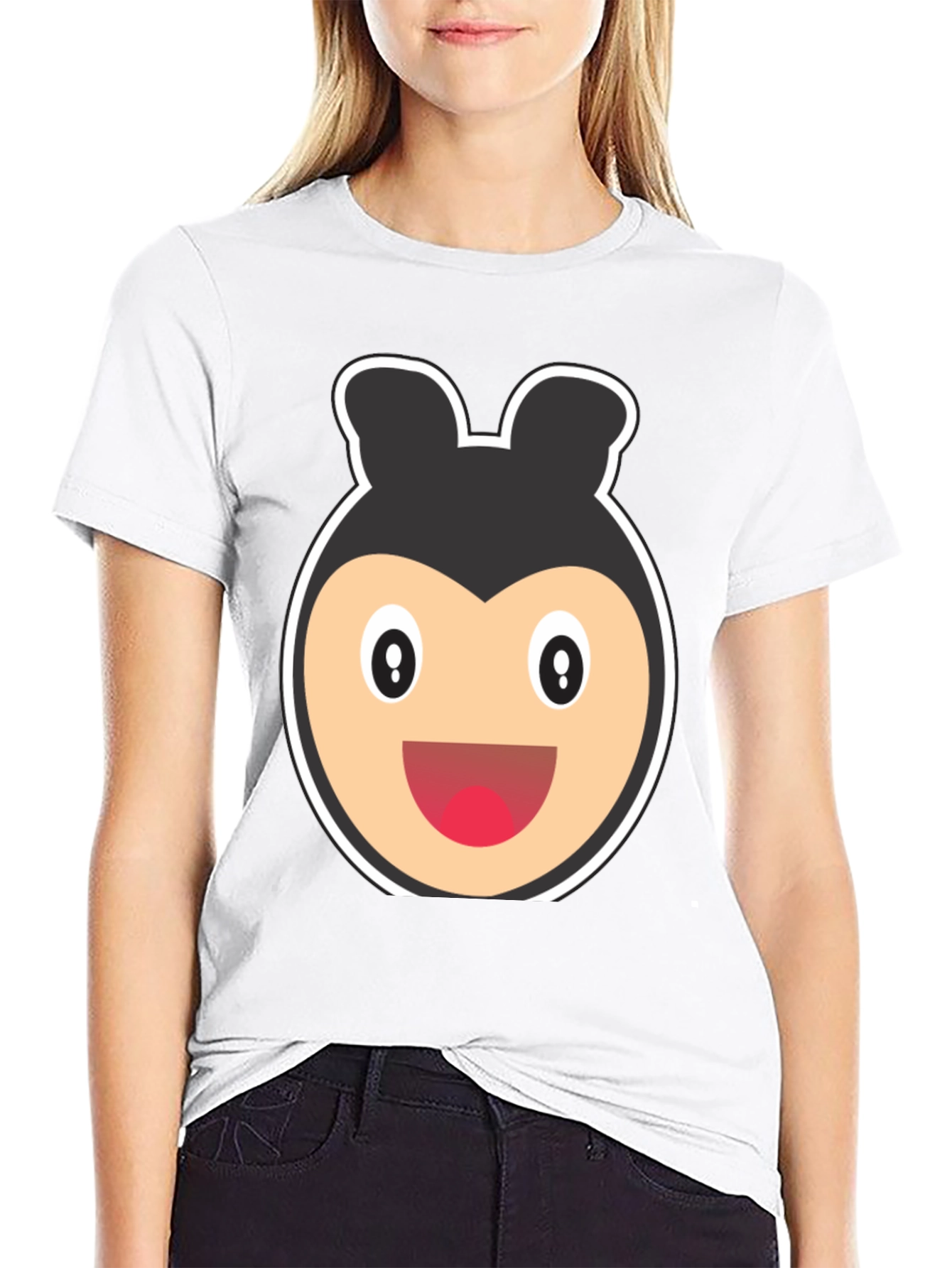 Cartoon Bear Face Black T-Shirt
