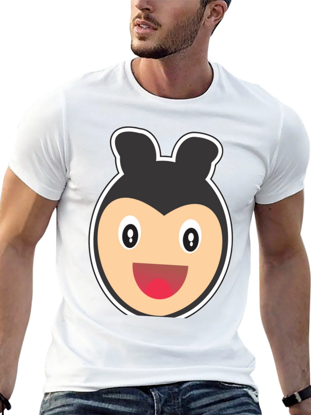 Cartoon Bear Face Black T-Shirt