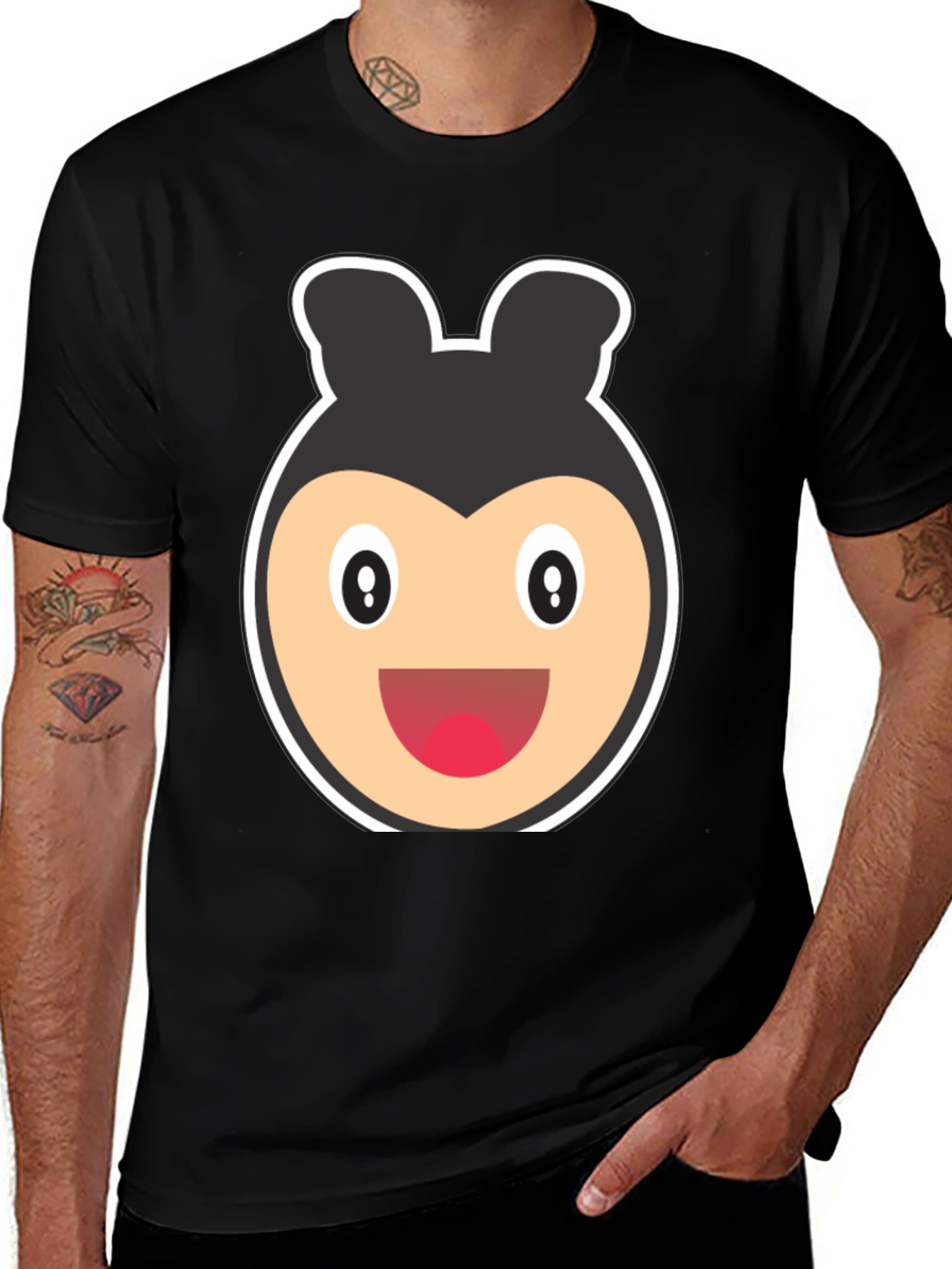 Cartoon Bear Face Black T-Shirt