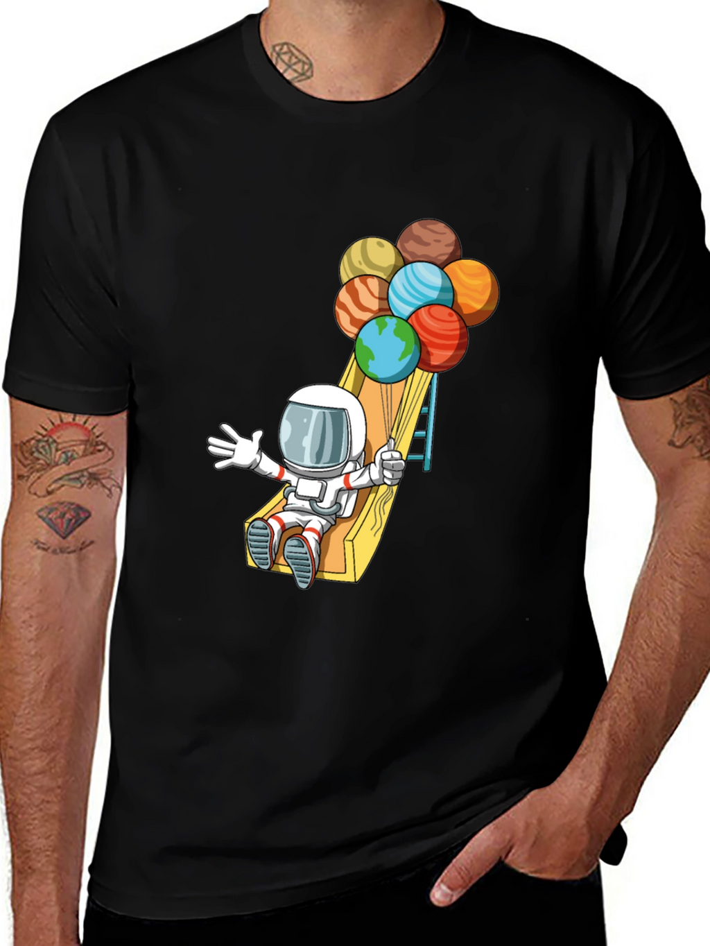 Astronaut Planet Balloons Graphic Tee