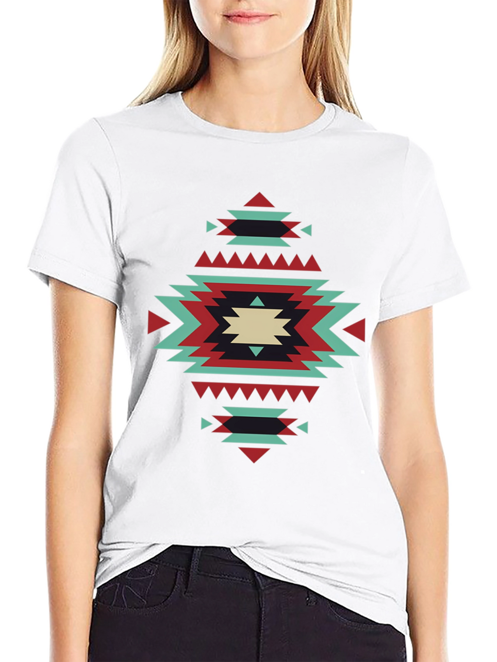 Geometric Aztec Design Black T-Shirt