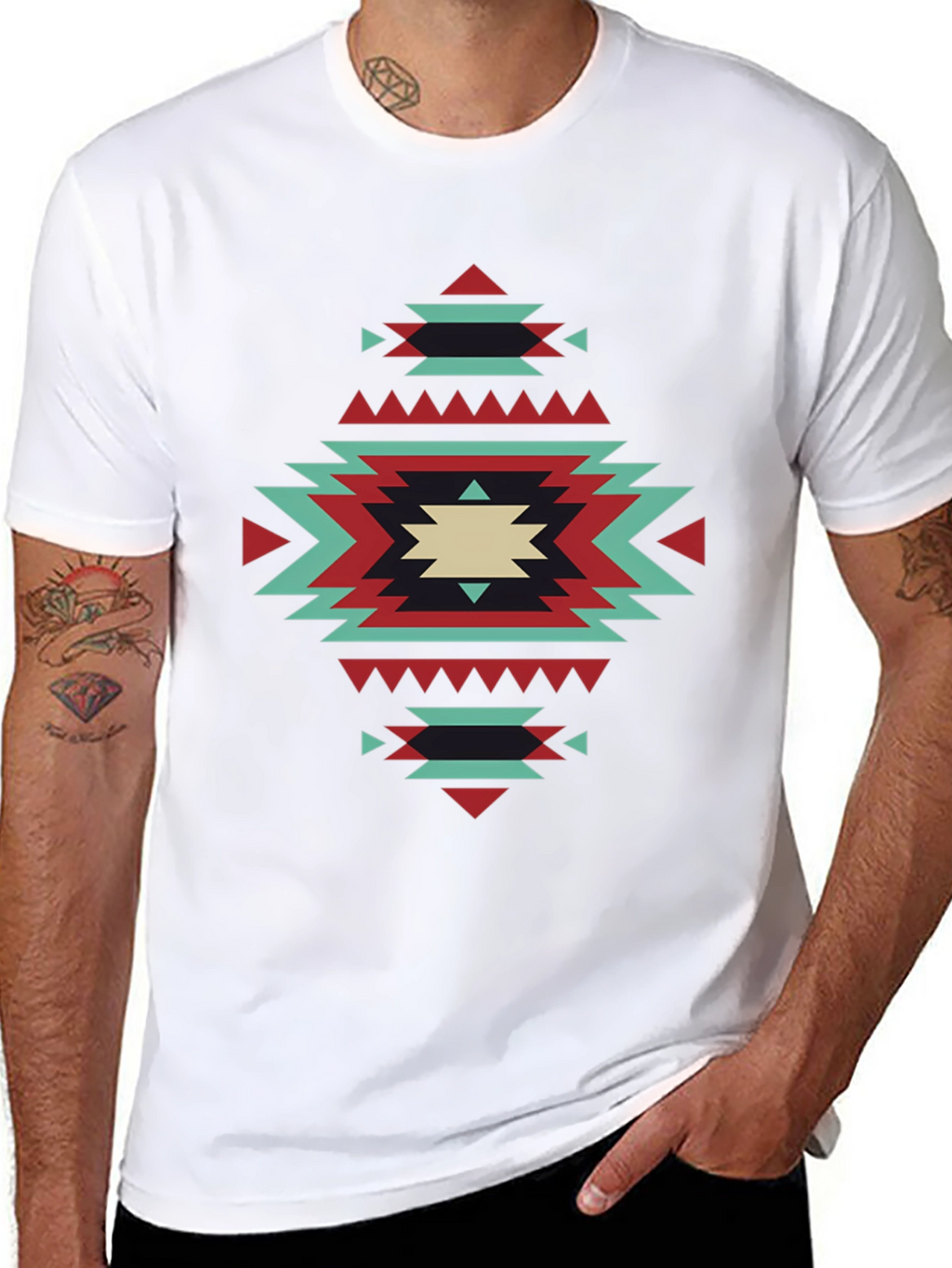Geometric Aztec Design Black T-Shirt