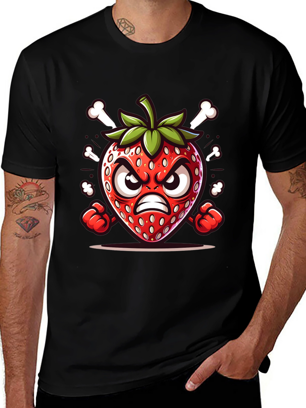 Angry Strawberry Cartoon Graphic Tee