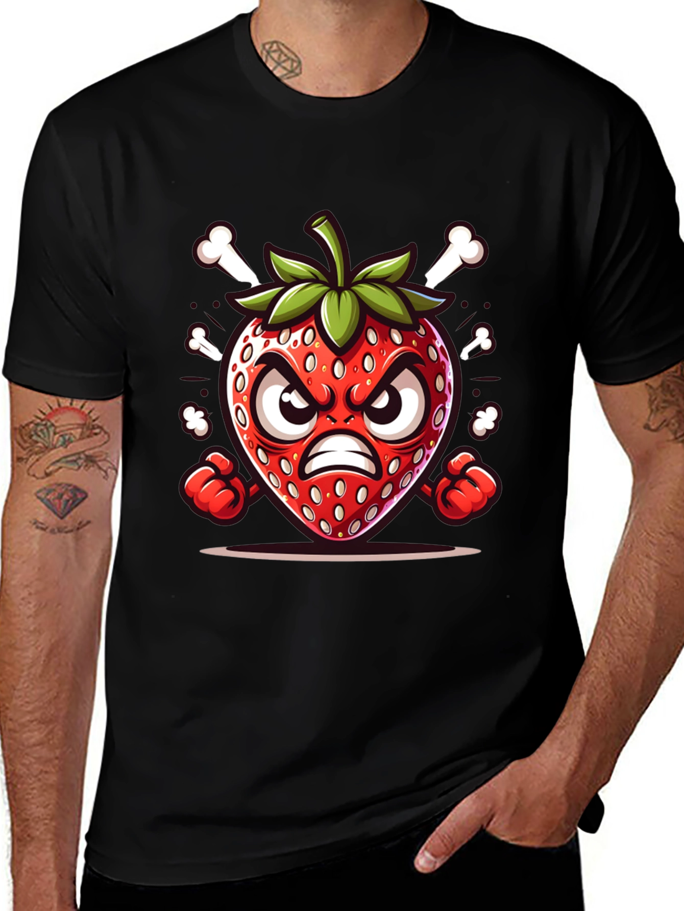 Angry Strawberry Cartoon Graphic Tee