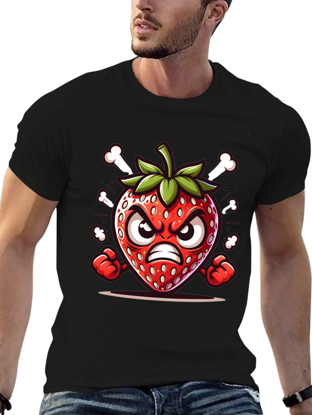 Angry Strawberry Cartoon Graphic Tee