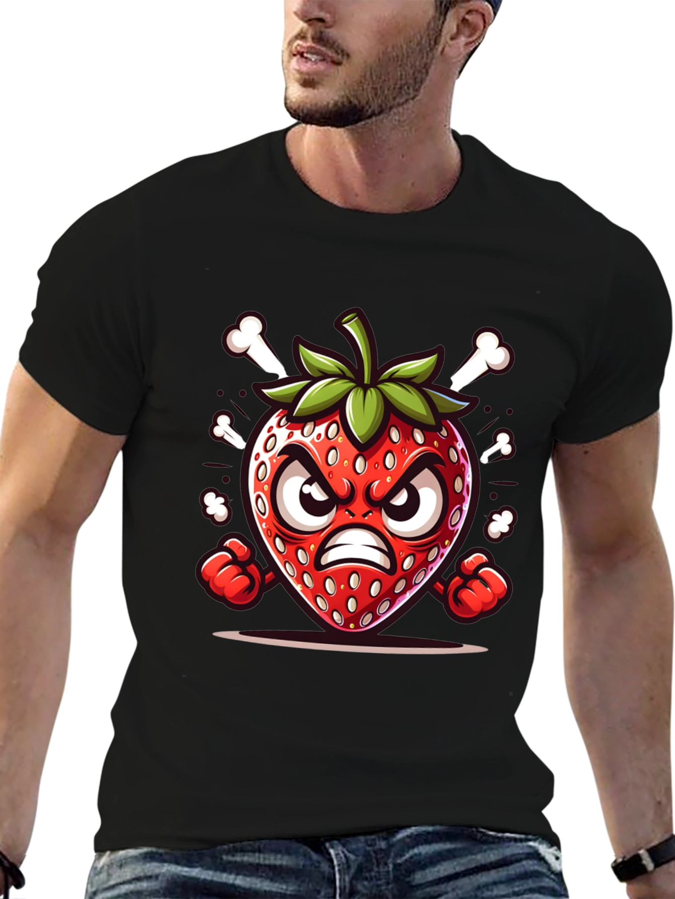 Angry Strawberry Cartoon Graphic Tee