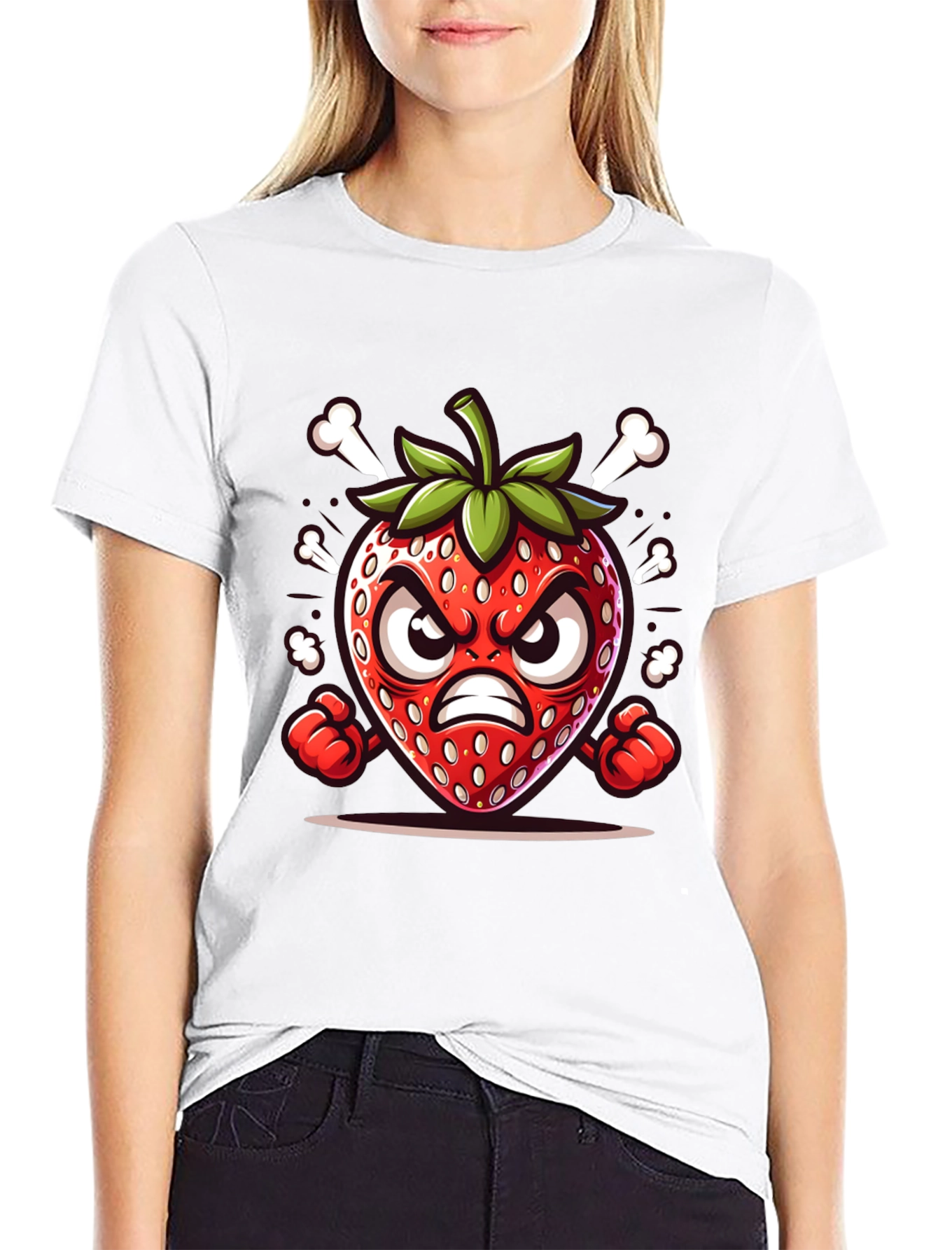 Angry Strawberry Cartoon Graphic Tee