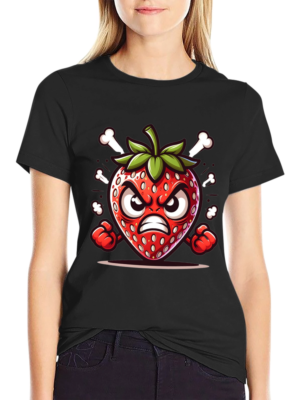 Angry Strawberry Cartoon Graphic Tee