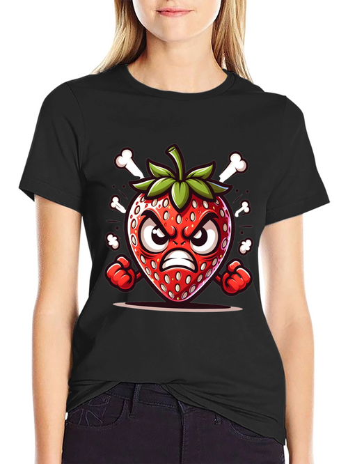 Angry Strawberry Cartoon Graphic Tee