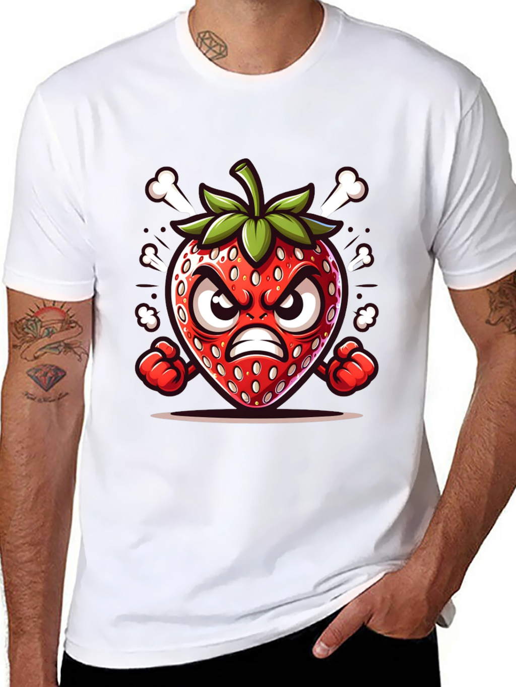 Angry Strawberry Cartoon Graphic Tee